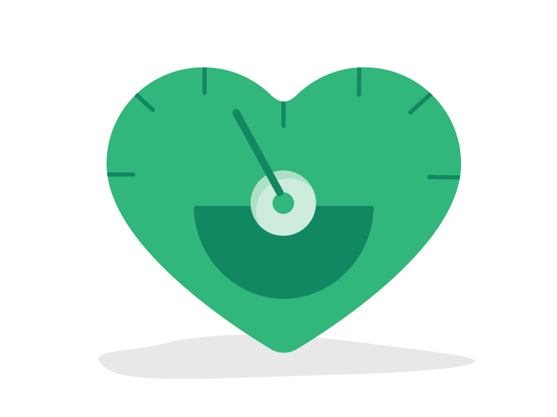 an image of a green heart with a gauge on top of it